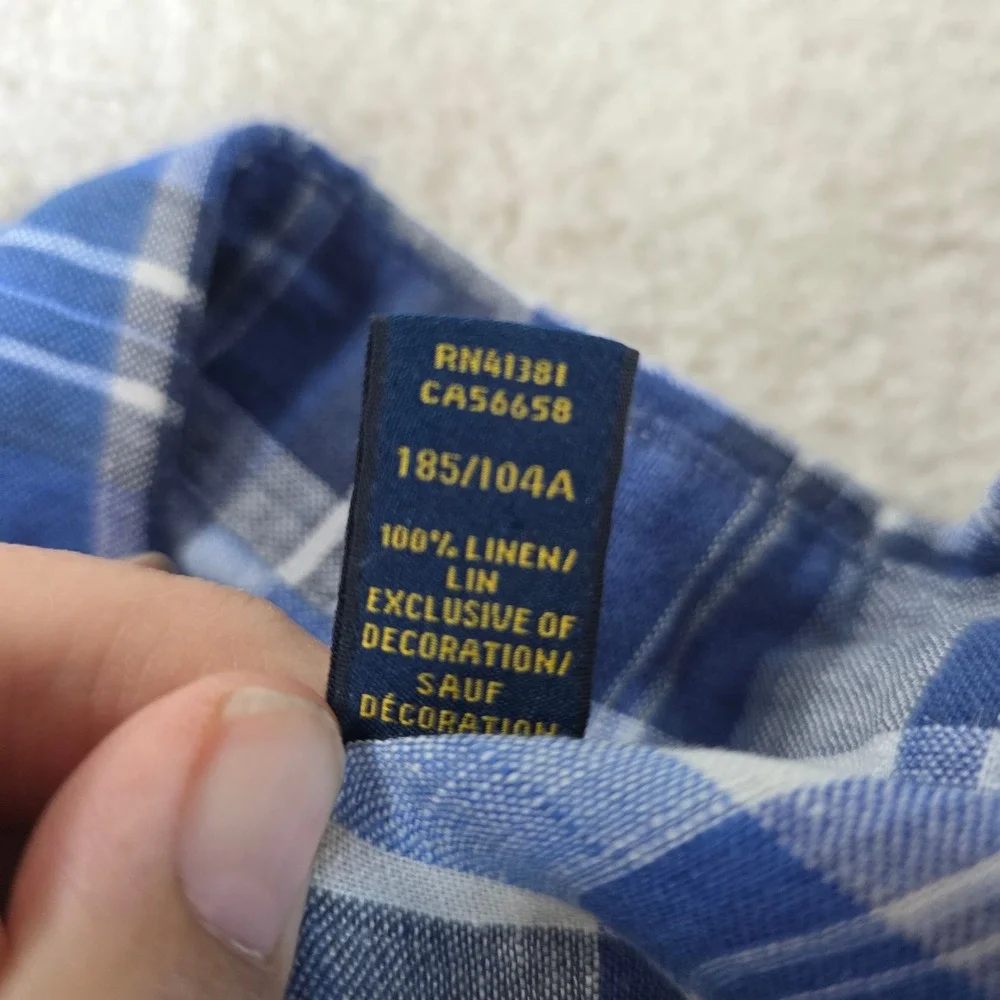 Polo Ralph Lauren Button Down Mens XL Blue White Plaid 100% Linen Classic Fit
